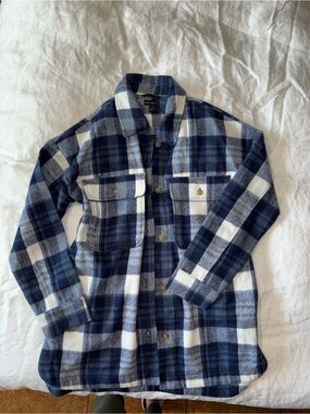 Banana Republic Navy and White Plaid Button-Up Shirt Jacket